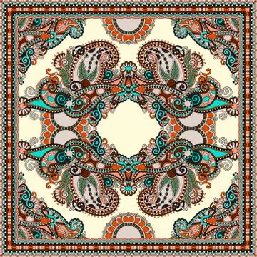 Authentic silk neck scarf or kerchief square pattern design in u Stock Illustration