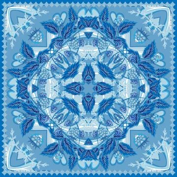 Authentic silk neck scarf or kerchief square pattern design in ukrainian style Stock Illustration