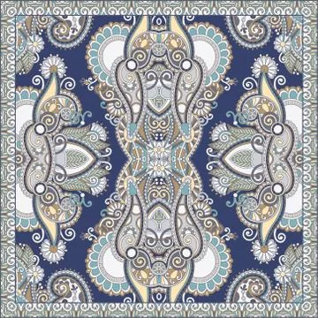 Authentic silk neck scarf or kerchief square pattern design in u Stock Illustration