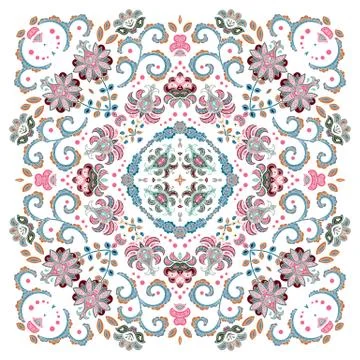 Authentic silk neck scarf or kerchief square pattern design in eastern style for Stockillustratie