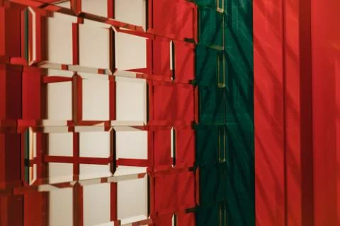 Authentic stylized designer brick like mirror reflecting light, colorful inte Stock Photos