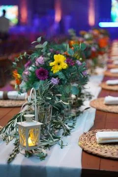 Authentic table decoration with olive branches Stock Photos