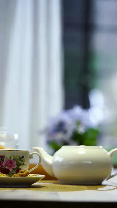 Authentic Tea Pot Cup Set Morning Traditional Asian Video stock 331763445