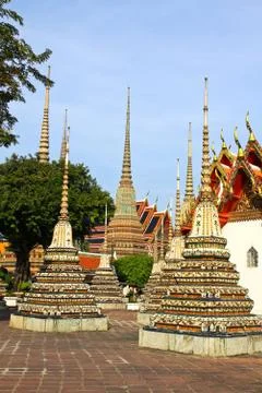 Authentic thai architecture in wat pho at bangkok of thailand. Stock Photos