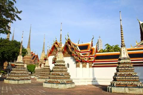 Authentic thai architecture in wat pho at bangkok of thailand. Stock Photos