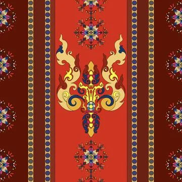 Authentic Thai Fabric Pattern,Cultural Home Decor,Thai Silk,Tribal Textile Stock Illustration