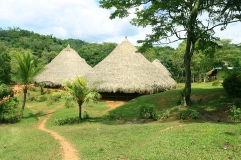 An authentic thatched hut in the indigenous territory in Panama. Stock Photos
