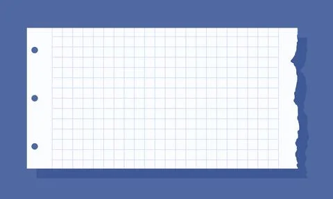 Authentic Torn Edge Grid Paper Sheet with Punch Holes on a Vibrant Blue Bac.. Stock Illustration