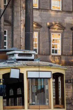 Authentic tram in the center of the old town of Porto Stock Photos