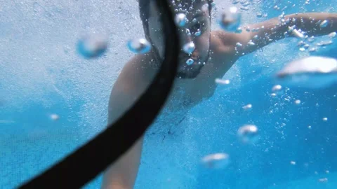 Authentic UGC Man Jumping Into Pool POV Stock Footage 329055184