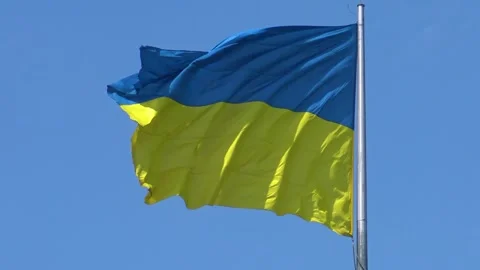 The Authentic Ukrainian flag is waving in the wind. Blue and Yellow Stock Footage 313833486