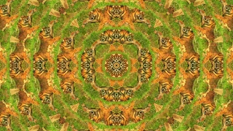 Authentic video of tiger used to creat a safari inspired kaleidoscope background Video stock 287011724