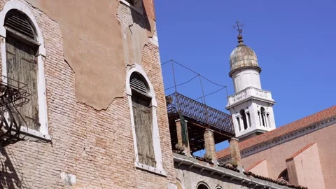 Authentic walls, windows and balconies of authentic Venice houses Stock Footage 245111618