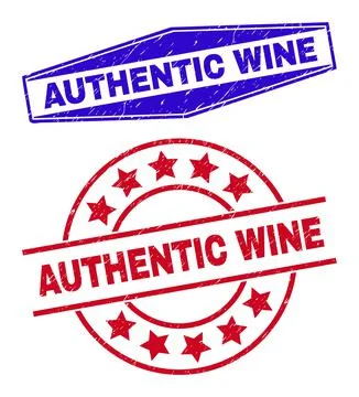 AUTHENTIC WINE Scratched Stamp Seals in Round and Hexagon Shapes Stock Illustration