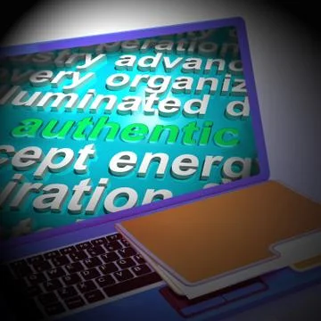 Authentic Word Cloud Laptop Shows Real 3d Rendering Stock Illustration