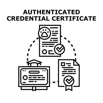 Authenticated credential certificates representing secure validation of ident Stock Illustration