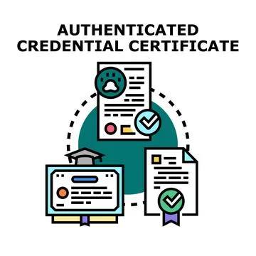 Authenticated credential certificates validating secure identity and achiev.. Illustrazione stock