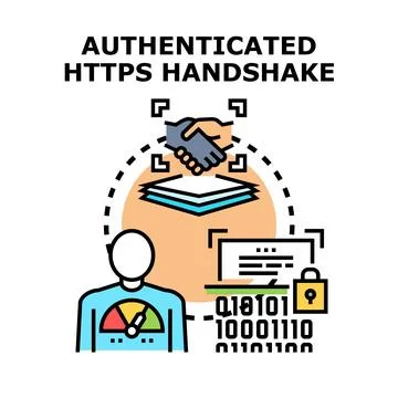 Authenticated https handshake protocol establishing secure data connection Stock Illustration