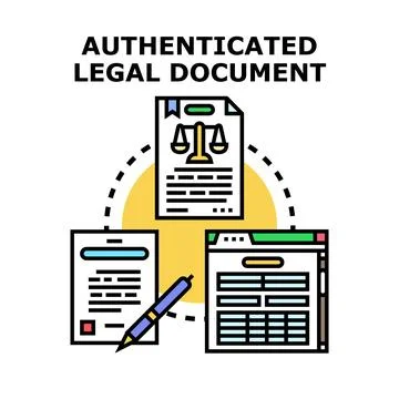 Authenticated legal document processing and validation concept Stock Illustration