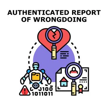 Authenticated report of wrongdoing investigation concept Stock Illustration