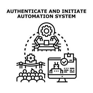 Authenticating and initiating an automation system concept Illustrazione stock