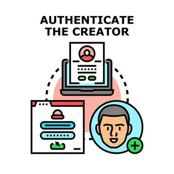 Authenticating creator identity and user account login concept Stock Illustration