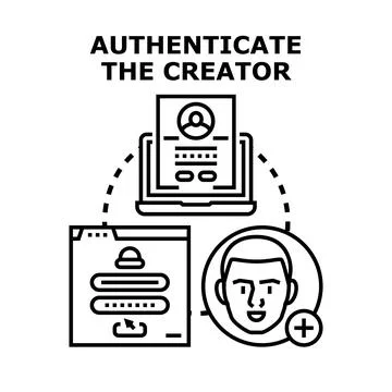 Authenticating creator identity and user account login concept Stock Illustration