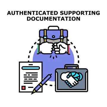Authenticating supporting documentation for business agreements and partner.. Stock Illustration