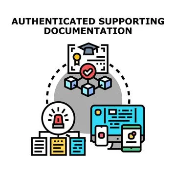 Authenticating supporting documentation concept using digital technology Stock Illustration