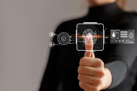 Authentication concept with biotechnology. System users scanning their fing.. Stock-Fotos