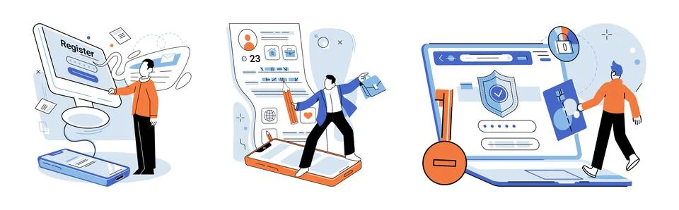 Authentication. Data security relies on verifying authenticity and integrity Stock Illustration