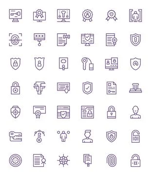 Authentication Digital Vector Pack containing 42 Pixel Optimized Regular Li.. Illustrazione stock