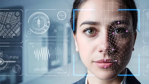 Authentication by facial recognition concept. Biometric. Security system. Stock Footage