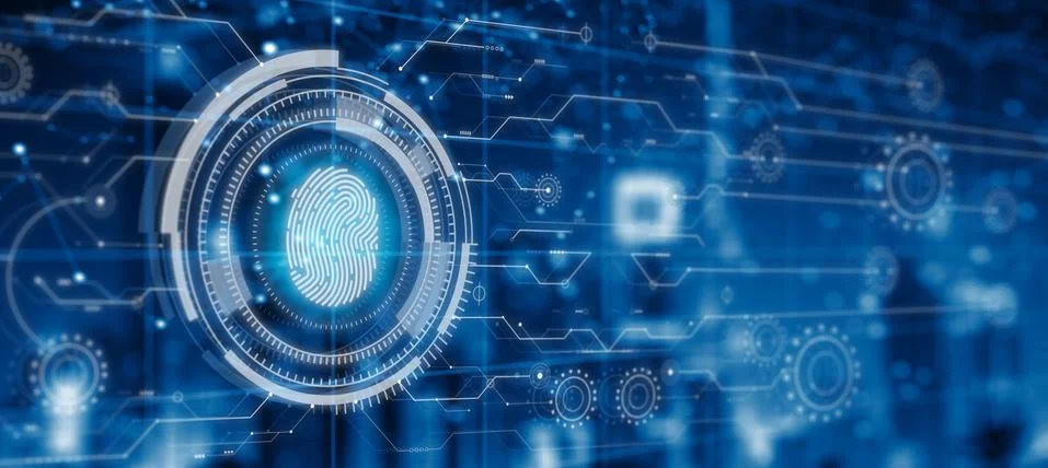 Authentication by Fingerprint recognition. Biometric. Security system. Stock Illustration