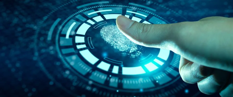 Authentication by Fingerprint recognition. Biometric. Security system. Stock Photos