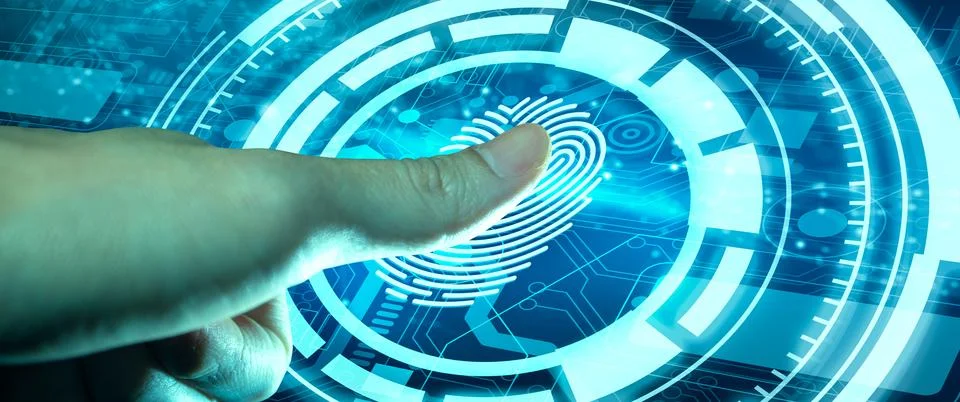 Authentication by Fingerprint recognition. Biometric. Security system. Stock Photos