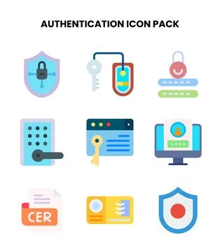 Authentication Flat Graphics Icons Pack Stock Illustration