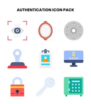 Authentication Flat UI Icons Pack Stock Illustration
