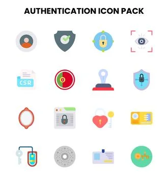 Authentication Flat Vector Icons Pack Stock Illustration
