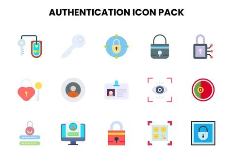 Authentication Flat Vector Icons Pack Stock Illustration