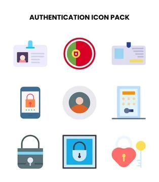 Authentication Flat Vector Icons Pack Stock Illustration