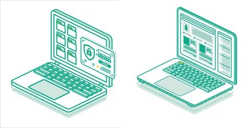 Authentication Form on Laptop Screen. Isometric Laptop Isolated on White. Stock Illustration