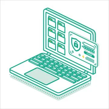 Authentication Form on Laptop Screen. Vector Illustration. Window with Folder Stock Illustration
