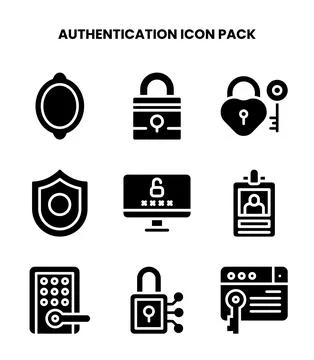 Authentication Glyph Collection Icons Pack Stock Illustration