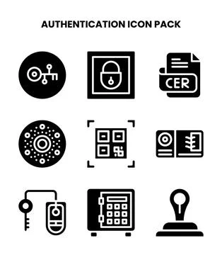 Authentication Glyph Design Icons Pack Stock Illustration
