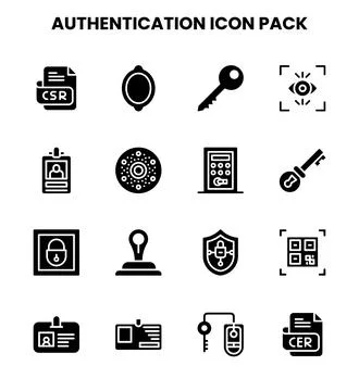 Authentication Glyph Icons Pack Stock Illustration