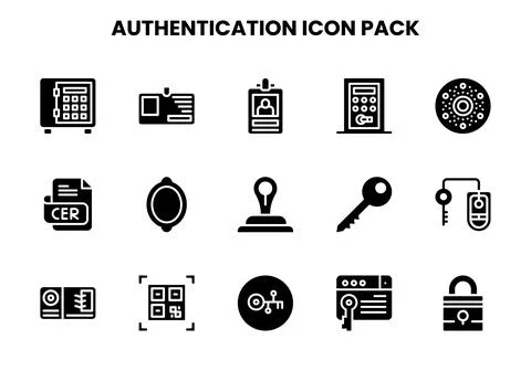 Authentication Glyph Scalable Icons Pack 库存插图