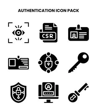 Authentication Glyph Set Icons Pack Stock Illustration