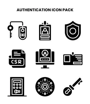 Authentication Glyph Vector Icons Pack 库存插图