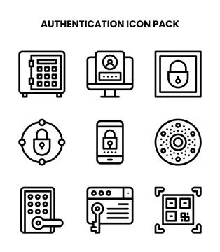 Authentication Line Design Icons Pack Stock Illustration